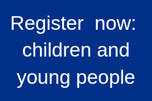 Button with the text register now - children and young people